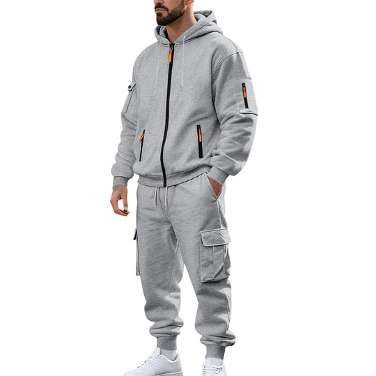 Herren nan urbanes Funktions-Cargo-Sweatset mit Kapuzenjacke, Reißverschlusstaschen und konisch zulaufender Cargo-Jogger EB