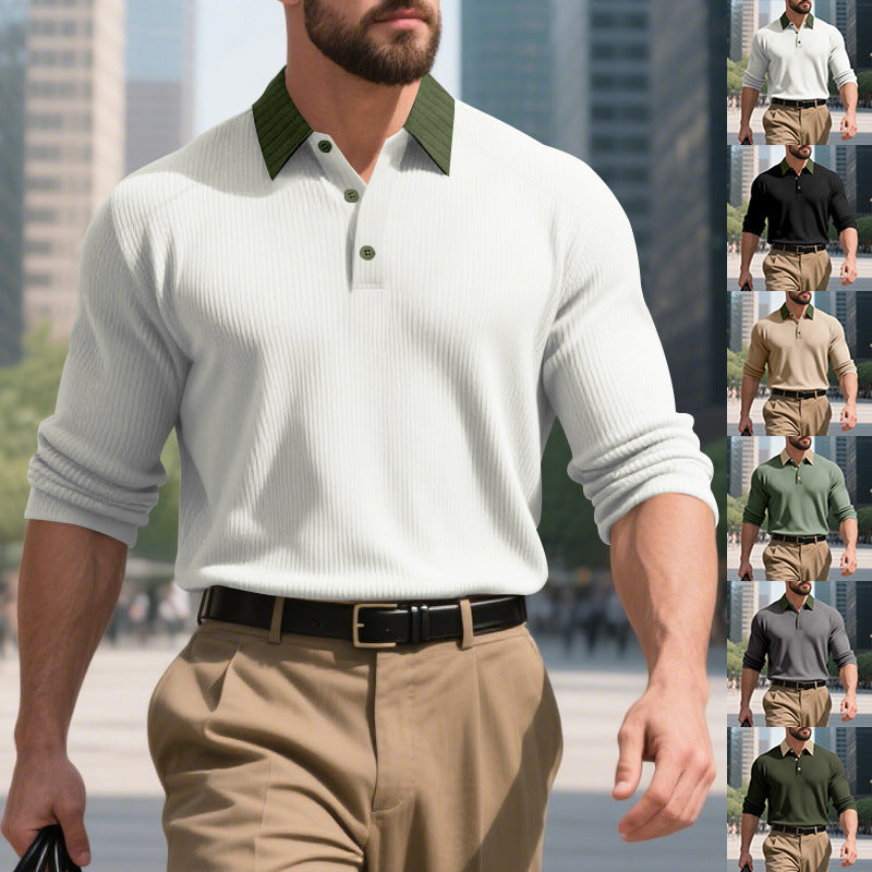 Herren lässiges Langarm-T-Shirt mit strukturiertem Stoff und modischem Kragen EB