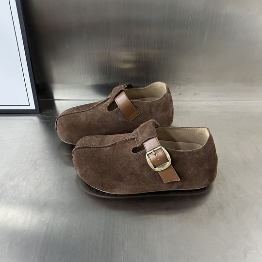 Damen Veloursleder Clogs mit verstellbarem Riemen und anatomischem Fußbett EB
