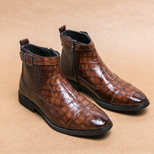 Damen elegante Schnürstiefeletten mit modischem Krokodilmuster EB