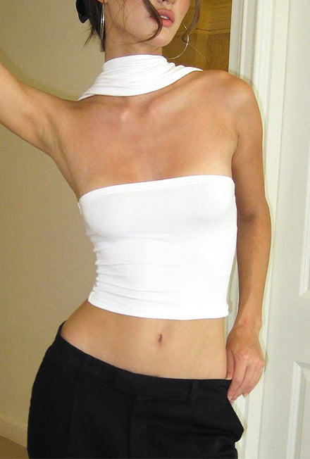 Damen Crop-Oberteil mit schickem Wickelkragen und figurbetontem Schnitt EB