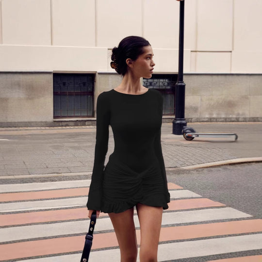 Damen Figurbetontes Minikleid mit gerafftem Design und schimmerndem Saum EB