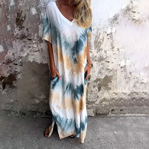 Damen Maxikleid mit V-Ausschnitt und seitlichen Taschen EB