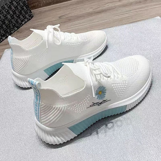 Damen modische Sneaker mit floralem Design und elastischem Einsatz EB