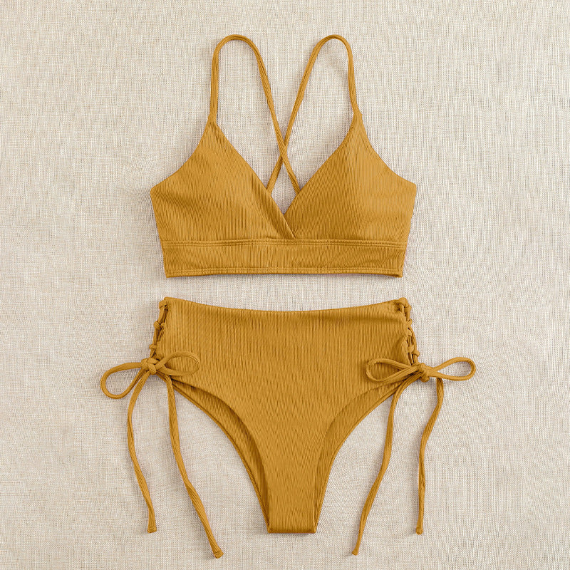 Damen Hochtaillierter Bikini mit verstellbaren Schnürdetails EB