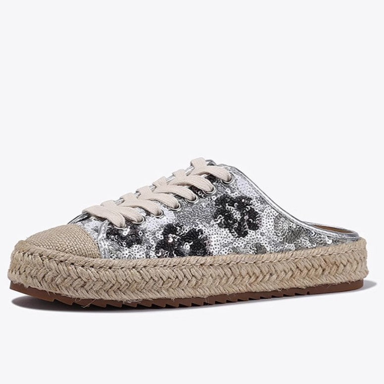 Damen Espadrilles mit glänzenden Pailletten und geflochtenem Jutesohle EB