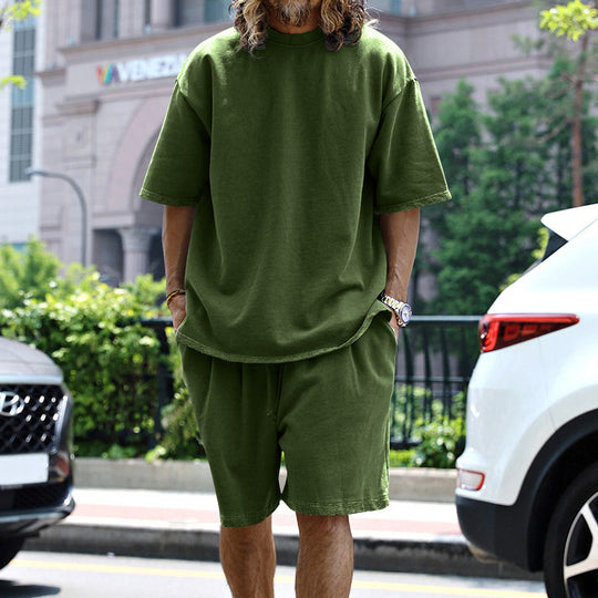 Herren nan oversized Loungewear-Set mit Boxy-Shirt Kordelbund-Bermuda und weichem Baumwollmix EB