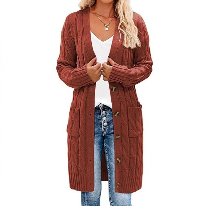 Damen Grobstrick-Cardigan mit Taschen und durchgehendem Knopfverschluss EB