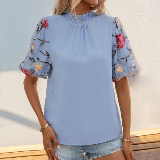 Damen Bluse mit floralen Spitzenärmel EB