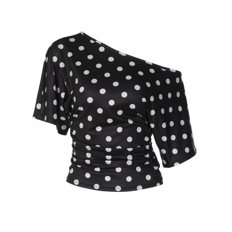 Damen Off-Shoulder Oberteil mit Punkten und voluminösen Ärmeln EB