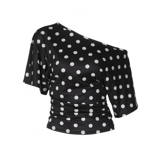 Damen Off-Shoulder Oberteil mit Punkten und voluminösen Ärmeln EB