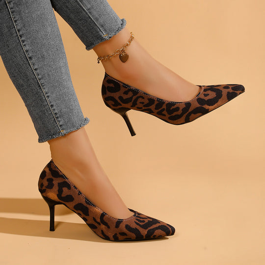 Damen spitze Wildleder-Pumps mit Leopardenmuster EB