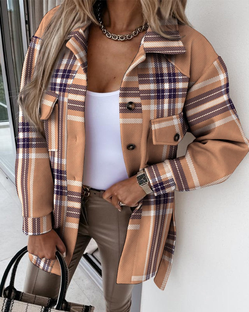 Damen Oversized Karo-Hemdenjacke aus weichem Material EB