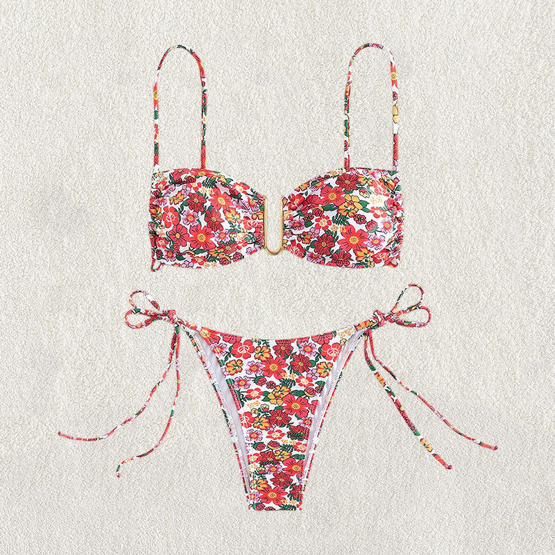 Damen Bikini-Set mit floralem Design und modischem Ringverschluss EB