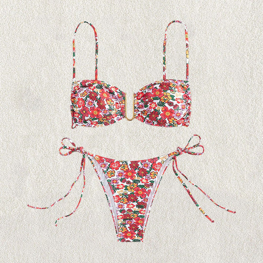 Damen Bikini-Set mit floralem Design und modischem Ringverschluss EB