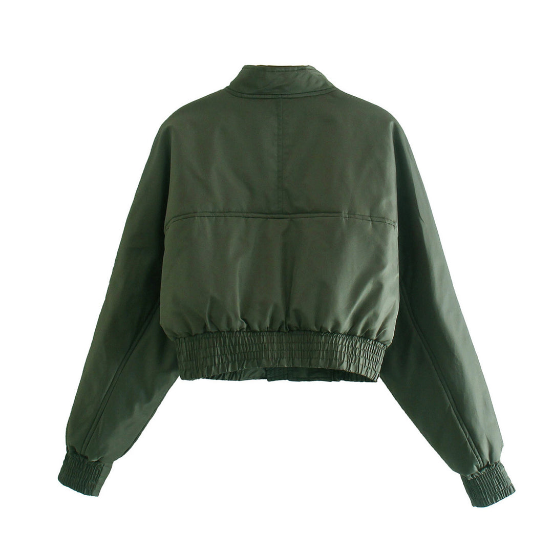 Damen modische cropped Bomberjacke mit praktischen Taschen und elastischen Bündchen EB