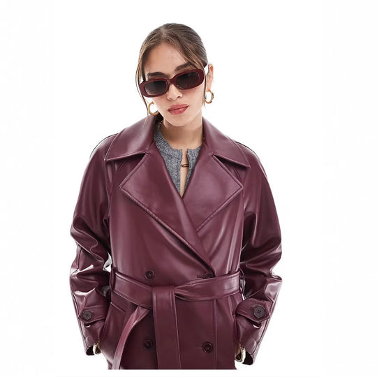 Damen modische Trenchjacke aus veganem EB