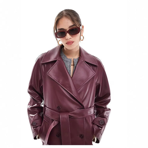Damen modische Trenchjacke aus veganem EB