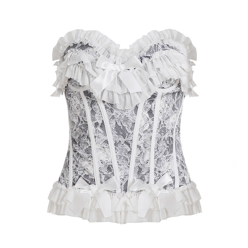 Damen Spitzen-Bodysuit mit romantischen Rüschendetails EB