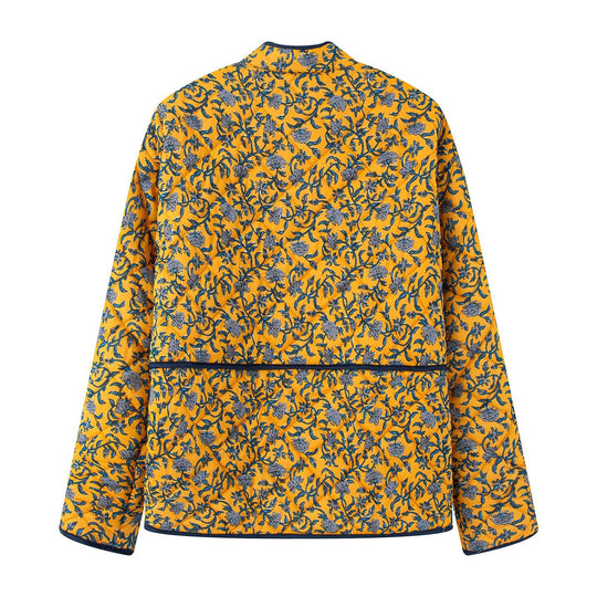 Damen außergewöhnliche Steppjacke mit floralen Mustern und praktischen Taschen EB