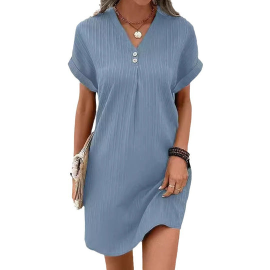 Damen V-Ausschnitt Strandkleid mit feiner Rippstruktur EB