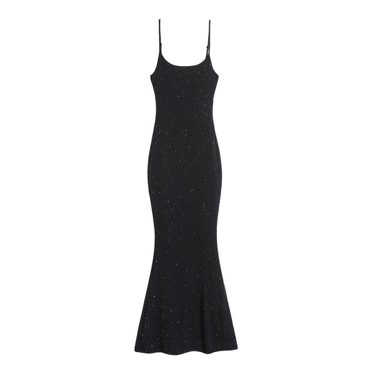 Damen Glamouröses Maxikleid mit eleganten Spaghetti-Trägern und ausgestelltem Saum EB