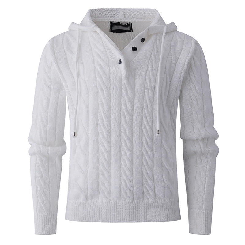 Herren Grobstrickpullover mit Kapuze und modernem Zopfmuster EB