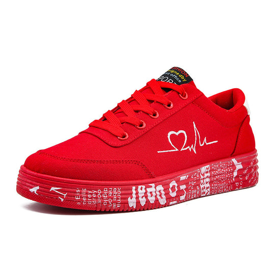 Damen nan Canvas-Sneaker mit dekorativer Print-Plateausohle und Herzlinien-Stickerei EB