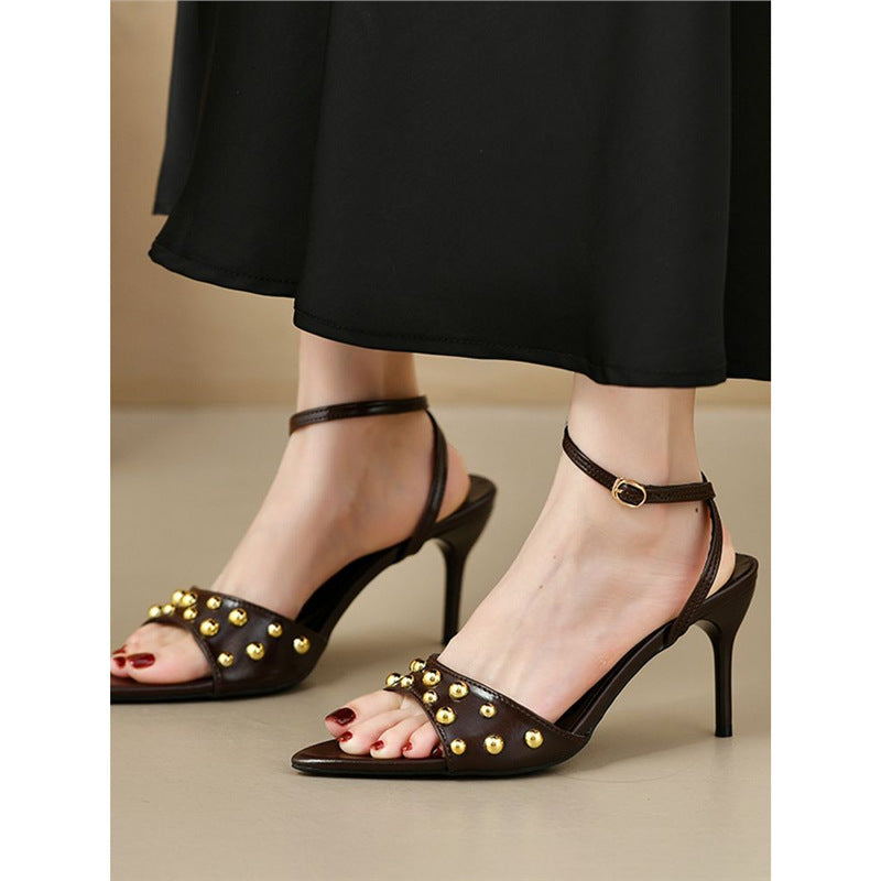 Damen elegante Slingback Sandalen mit zierlicher Perlenverzierung EB