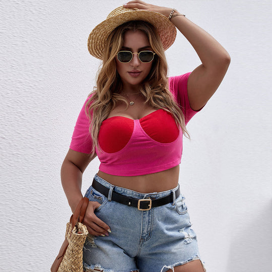 Damen Cropped Top mit raffiniertem Bustier-Design und kurzen Ärmeln EB