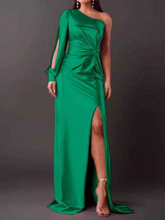 Damen Abendkleid mit asymmetrischem Ausschnitt und eleganter Faltenlegung EB