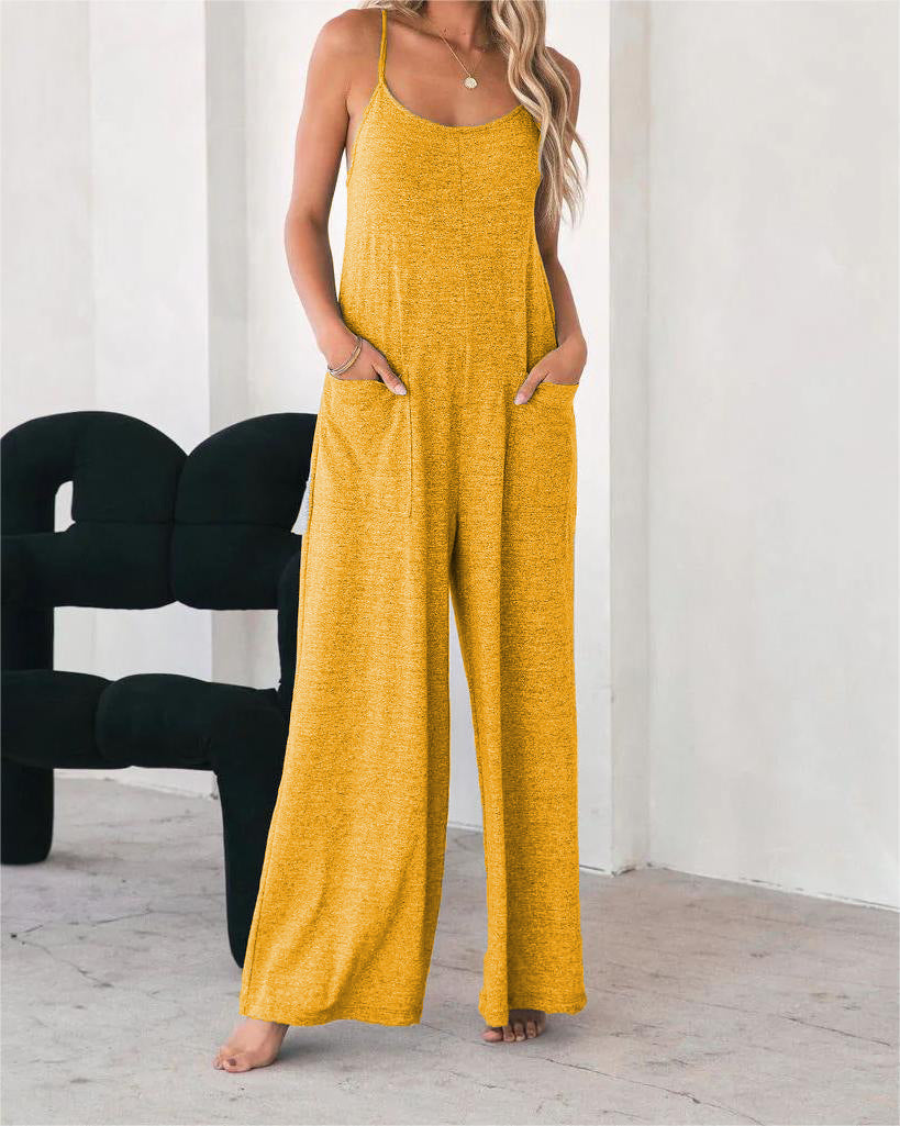 Damen Lässiger Jumpsuit mit weit geschnittenem Bein und praktischen Taschen EB