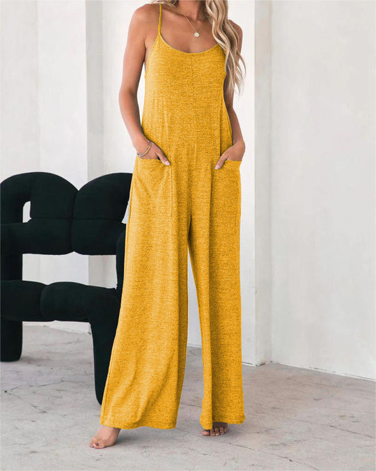 Damen Lässiger Jumpsuit mit weit geschnittenem Bein und praktischen Taschen EB
