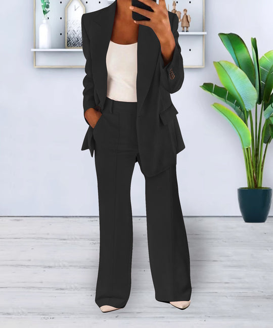 Damen Zweiteiliges Business-Casual Tailoring-Set mit Longline-Blazer und weitem Bundfalten-Hosenbein EB