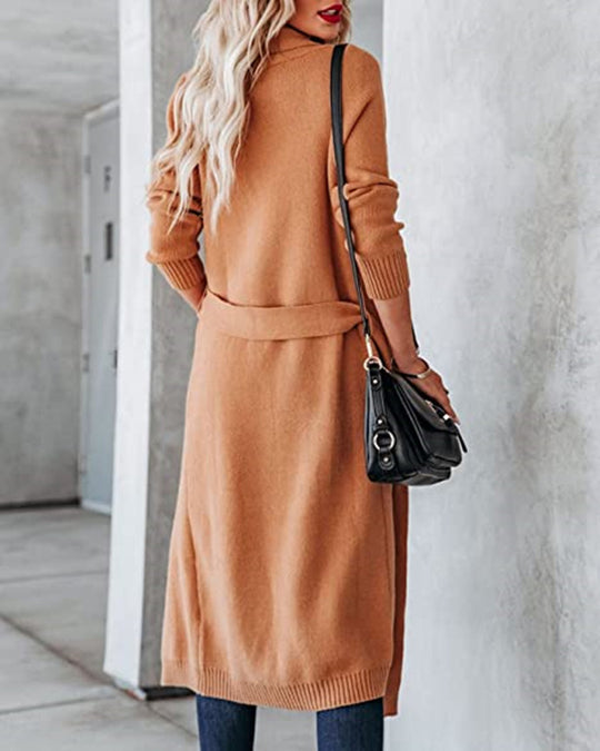 Damen Strickmantel mit Wickeloptik und praktischen Taschen EB