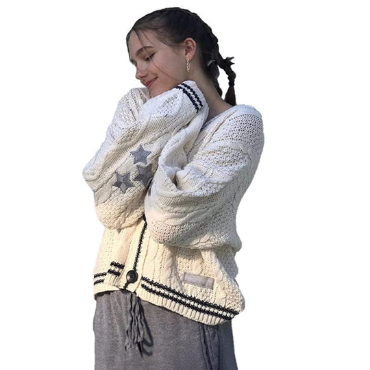 Damen Grobstrick Cardigan mit modischem Sternenmotiv EB