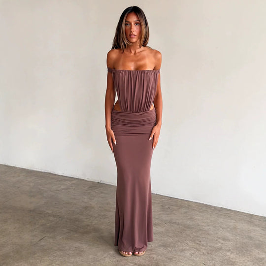 Damen Langes, figurbetontes Maxikleid mit gerafftem Oberteil EB
