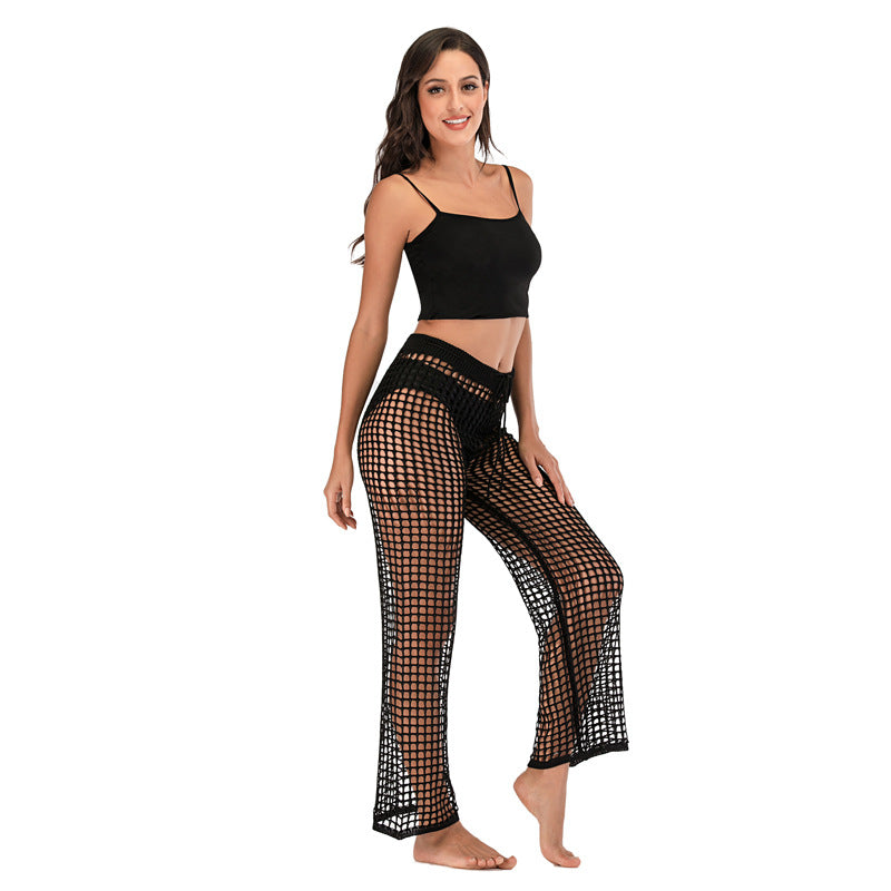 Damen Häkel Strandhose mit hoher Taille und weitem Schnitt EB