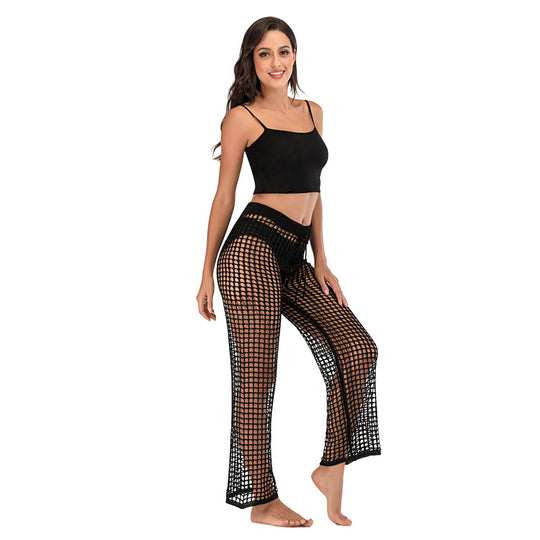 Damen Häkel Strandhose mit hoher Taille und weitem Schnitt EB
