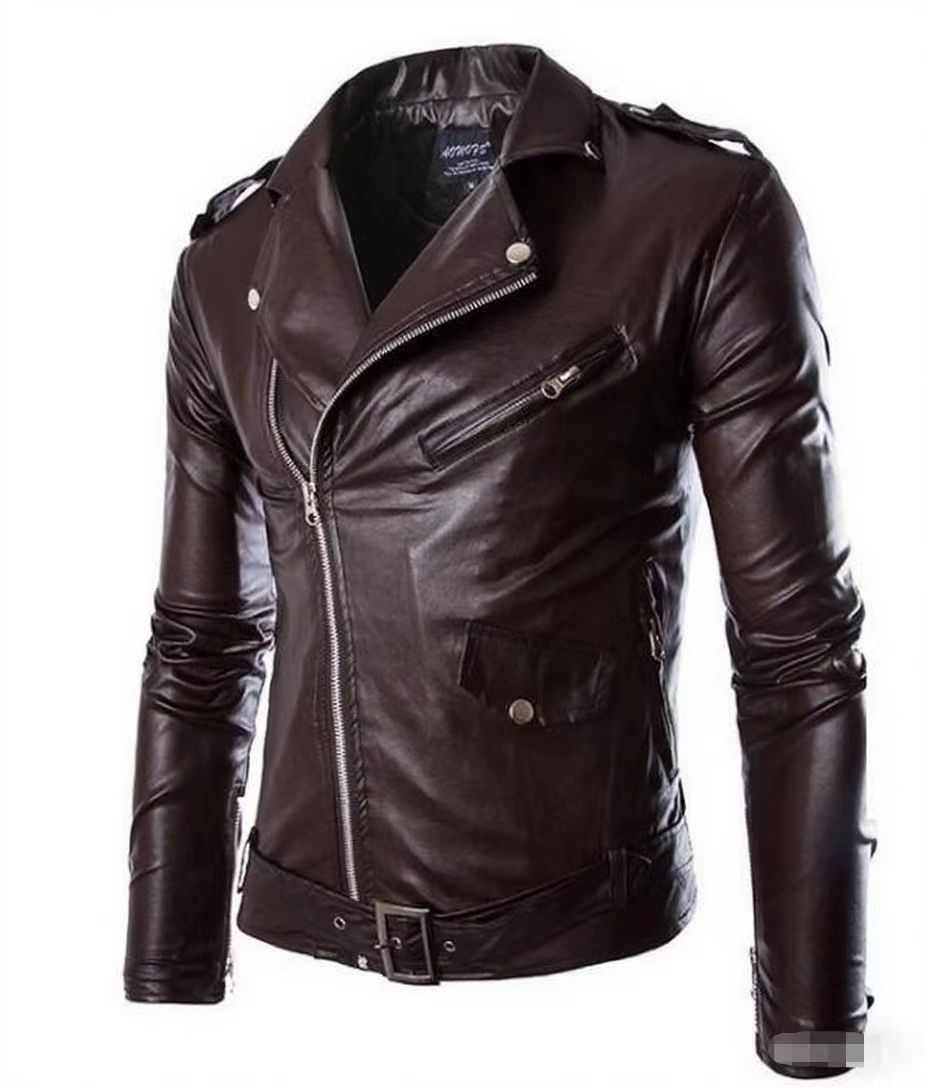 EB | Herren Echtes Leder Bikerjacke mit Asymmetrischem Reißverschluss