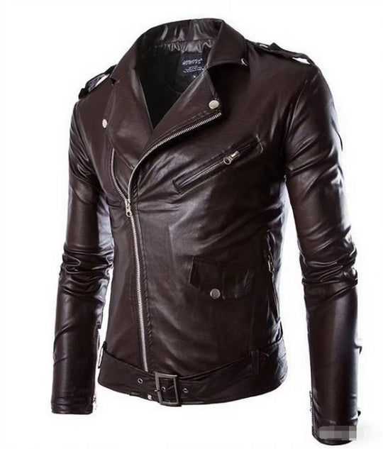 EB | Herren Echtes Leder Bikerjacke mit Asymmetrischem Reißverschluss