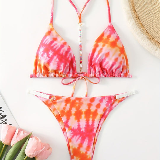 Damen Triangel-Bikini mit modischem Bindeband-Design EB