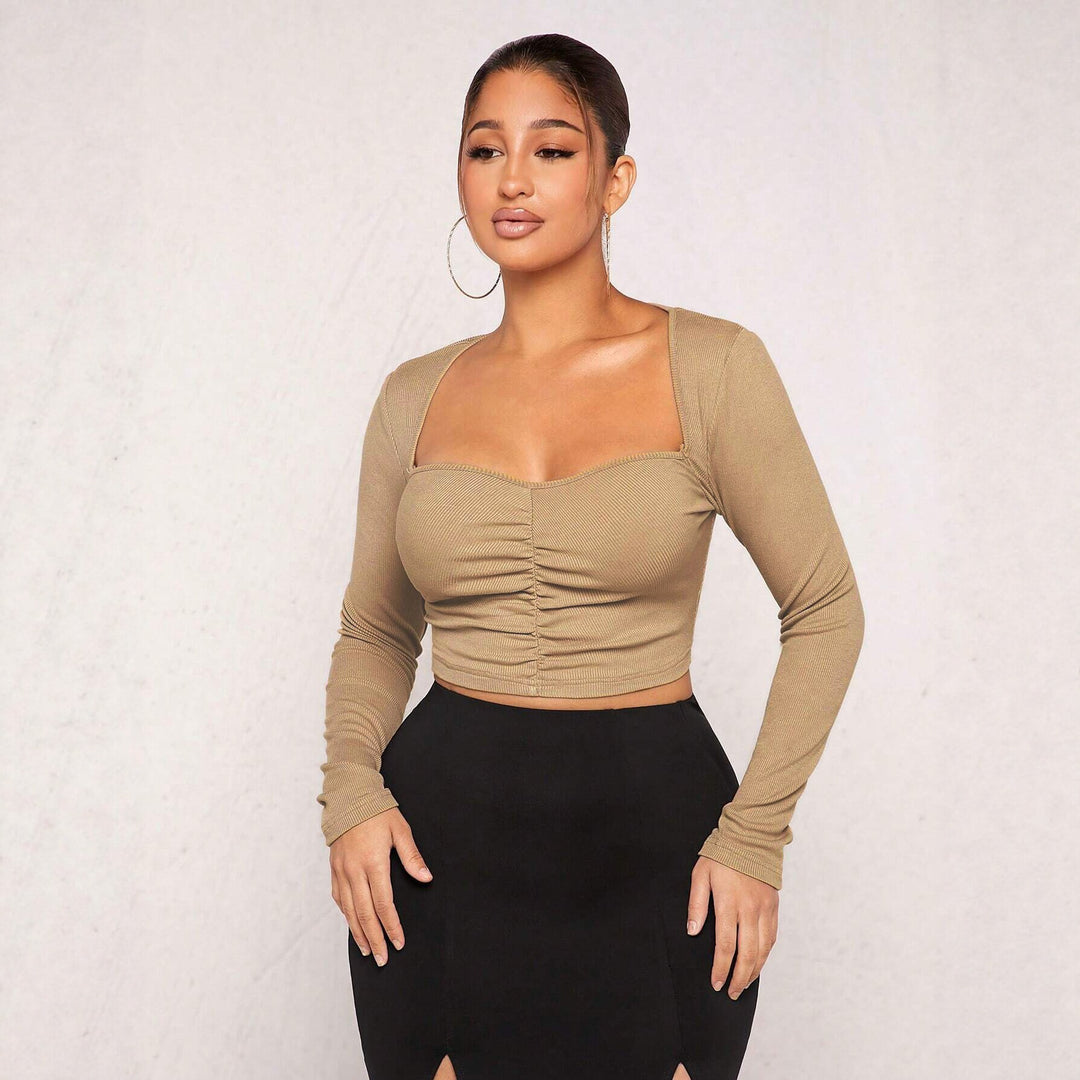 Damen figurformendes Ripp-Crop-Top mit Herz-Bustier und Mittelraffung Eichborn Berlin