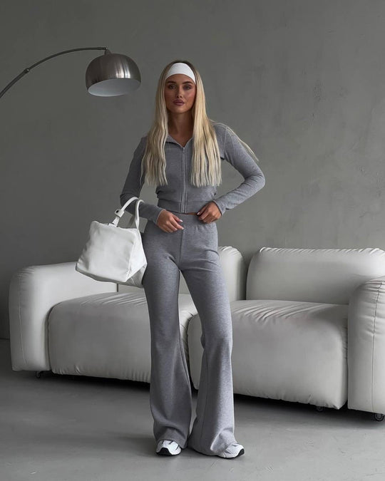 Damen lässiges Fleece-Set mit hohem Bund und elegantem Schnitt EB