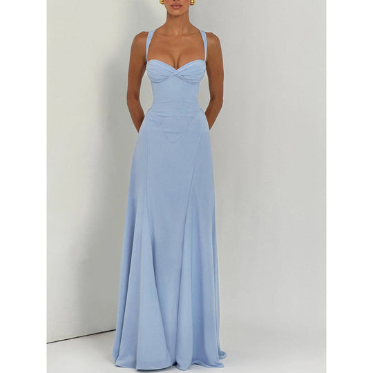 Damen Elegantes Maxikleid mit fein gerafftem Oberteil und Spaghettiträgern EB