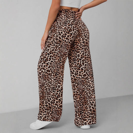 Damen Relaxed Fit Leopardenmuster Palazzo-Hose EB