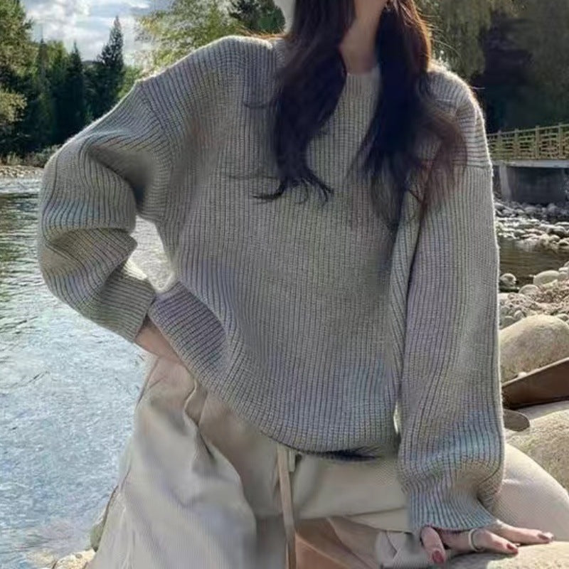 Damen Oversized Strickpullover mit feinem Rippenmuster und lässigem Schnitt EB