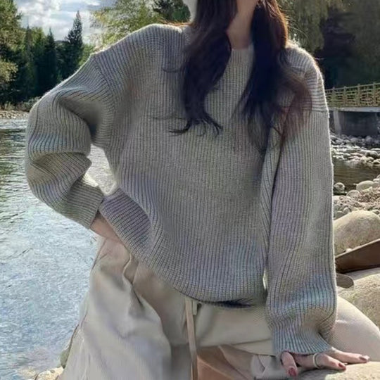 Damen Oversized Strickpullover mit feinem Rippenmuster und lässigem Schnitt EB