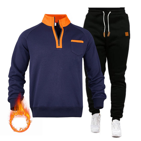 Herren Sweatshirt und Jogginghose Set mit modernem Stehkragen und praktischer Brusttasche EB
