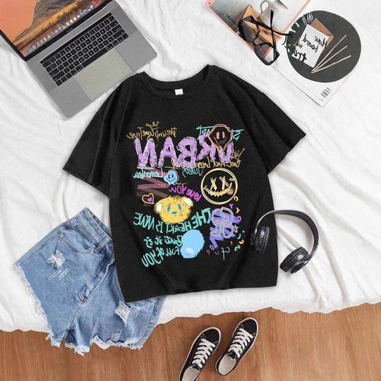 Damen oversized Grafik-T-Shirt mit urbanem Design EB